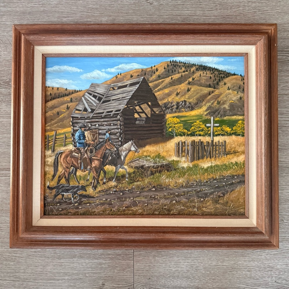 Original Rustic Western Landscape Oil Painting Frances Stocks